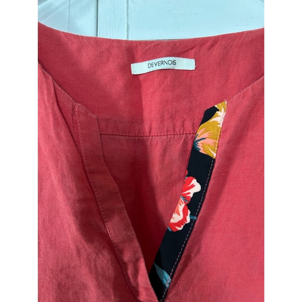 Devernois Coral 100% Linen V-Neck dress with Floral Trim - EU 46 - Picture 3 of 8